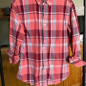 Old Navy Men's Casual Plaid Shirt - Red and Pink